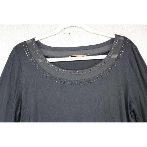 Belldini Black Long Bell Sleeves Studded Mesh Top-Large-Goth-Boho - Picture 4 of 11
